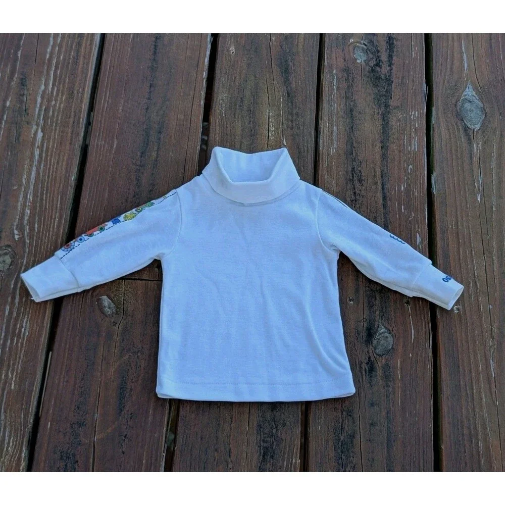VTG 3-6M OshKosh B'gosh 80s BABY Turtleneck Long Sleeve graphic Primary USA